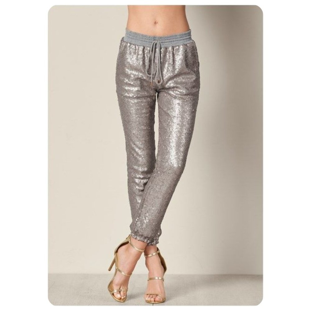 VENUS Silver Sequin Track Pants